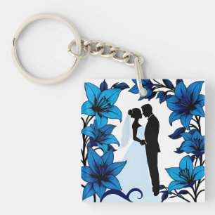 Romantic Silhouette of a Couple Key Ring