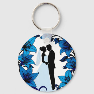 Romantic Silhouette of a Couple Key Ring