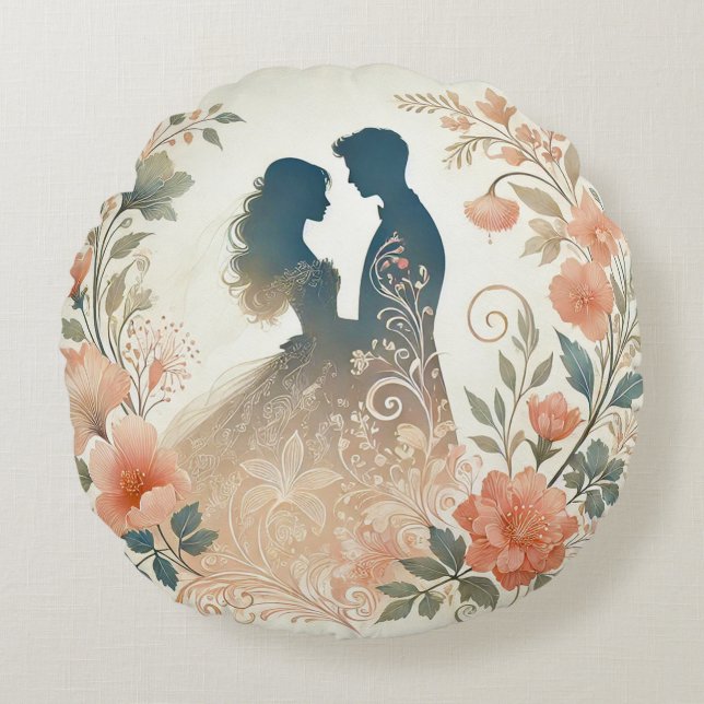 Romantic Silhouette of a Couple Round Cushion (Front)