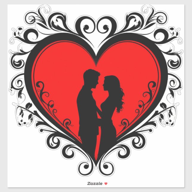 Romantic Silhouette Of Couple In Heart Frame (Sheet)