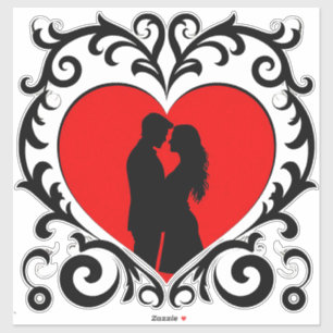 Romantic Silhouette Of Couple In Heart Frame