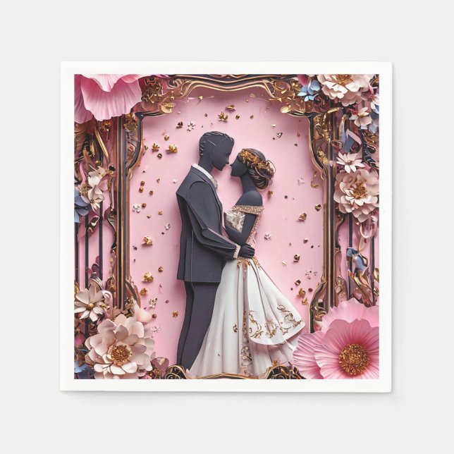 Romantic Silhouette Wedding Scene For Reception Napkin (Front)