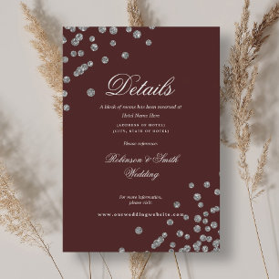 Romantic Silver Confetti Wedding Details Burgundy  Enclosure Card
