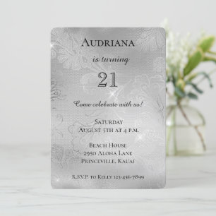 Romantic Silver Floral Lace Birthday Invitation