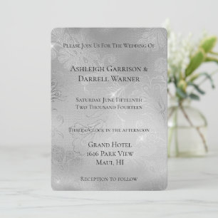 Romantic Silver Floral Lace Wedding Invitation