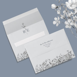 Romantic Silver Floral Wedding Envelope