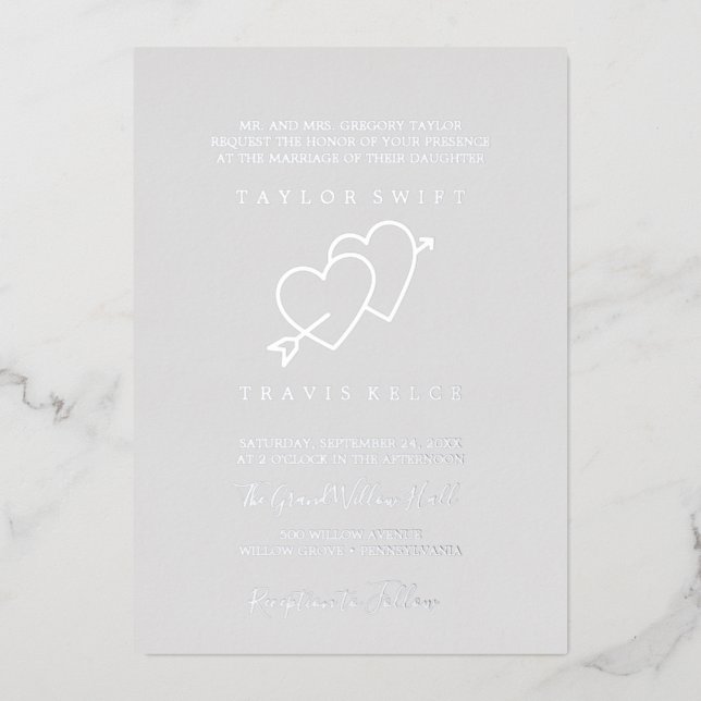Romantic Silver Foil | Grey Flourish Formal Weddin (Front)