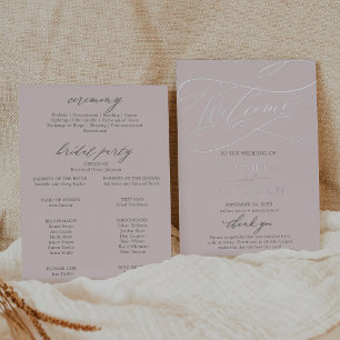Romantic Silver Foil Grey Pink Wedding Program