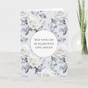Romantic Silver White Roses Floral Wedding Card