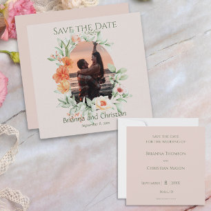 Romantic Simple Coral Peach Cream Floral Photo Save The Date