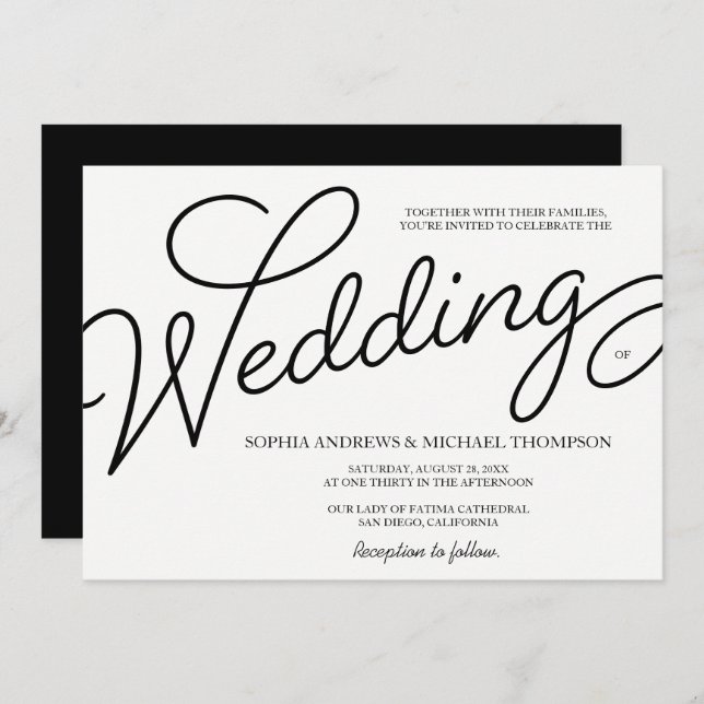 Romantic Simple Wedding black and white Invitation (Front/Back)