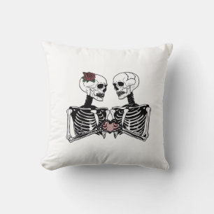 Romantic Skeleton Couple – Gothic With Heart Hands Cushion