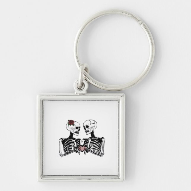 Romantic Skeleton Couple – Gothic With Heart Hands Key Ring (Front)