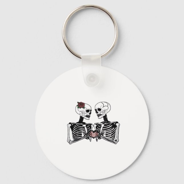 Romantic Skeleton Couple – Gothic With Heart Hands Key Ring (Front)