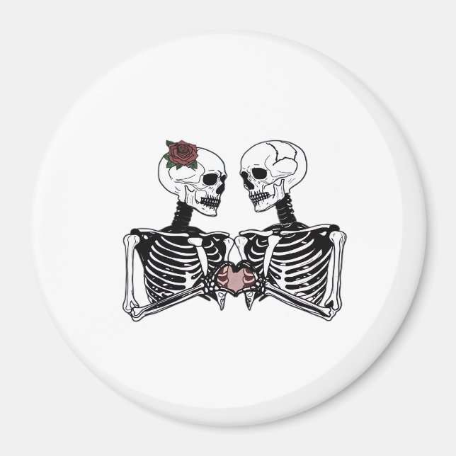 Romantic Skeleton Couple – Gothic With Heart Hands Magnet (Front)