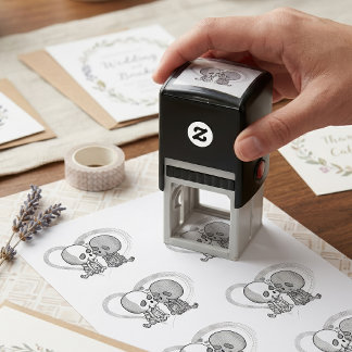 Romantic Skeleton Couple Kissing in Pink Heart Self-inking Stamp