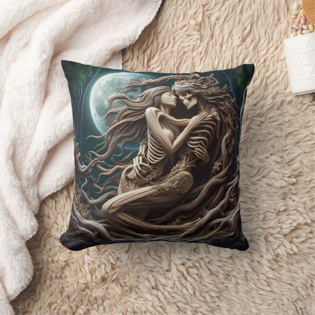 Romantic Skeletons Embracing Under a Full Moon Cushion (Blanket)