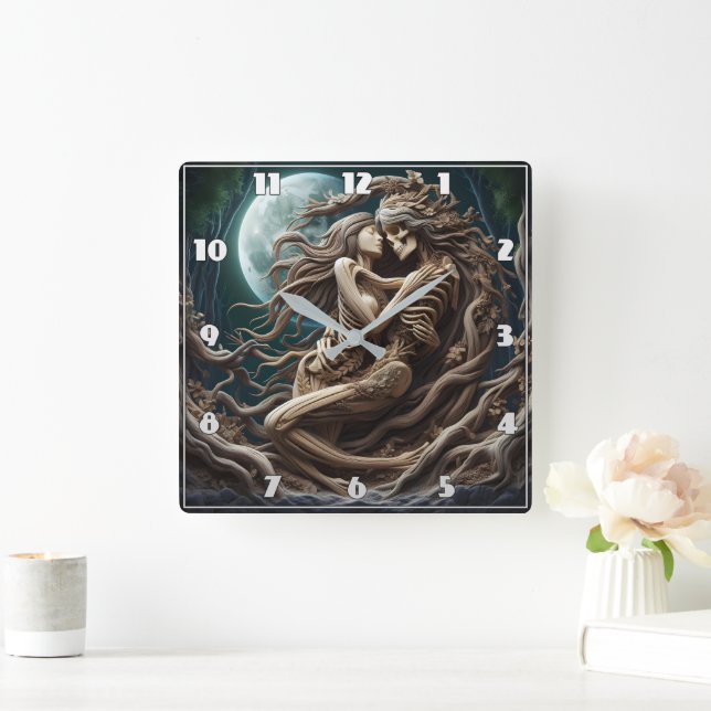 Romantic Skeletons Embracing Under a Full Moon Square Wall Clock (Home)