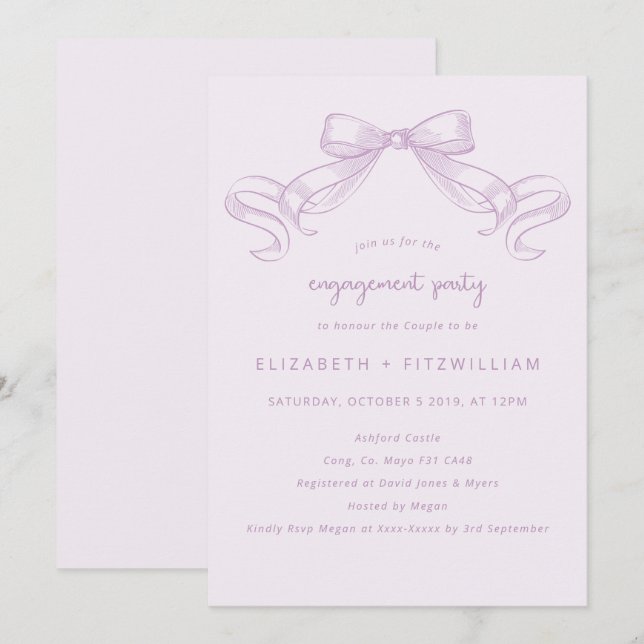 Romantic Sketched Bow | Lilac Engagement Party Invitation (Front/Back)