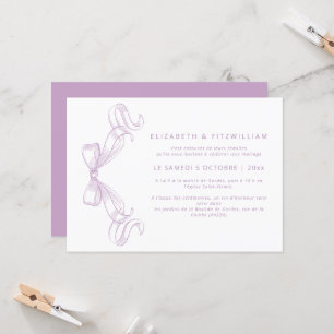 Romantic Sketched Bow Lilac French Wedding Invitation