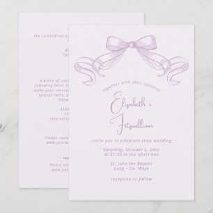 Romantic Sketched Bow Lilac Front + Back Wedding Invitation