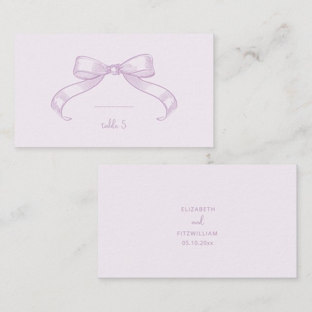 Romantic Sketched Bow | Lilac Handwrite Place Card (Front/Back)