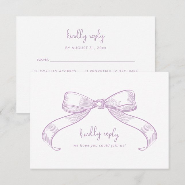 Romantic Sketched Bow | Lilac Meal Choice Wedding  RSVP Card (Front/Back)