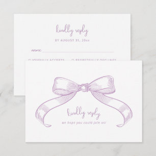 Romantic Sketched Bow   Lilac Meal Choice Wedding  RSVP Card
