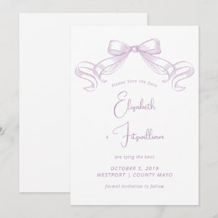 Romantic Sketched Bow Lilac Save The Date Card