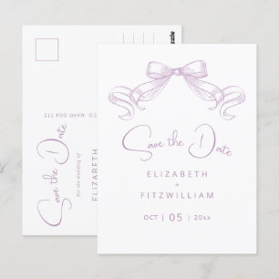 Romantic Sketched Bow Lilac Save The Date Postcard