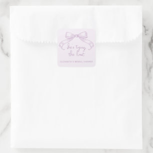 Romantic Sketched Bow Lilac She's Tying the Knot Square Sticker
