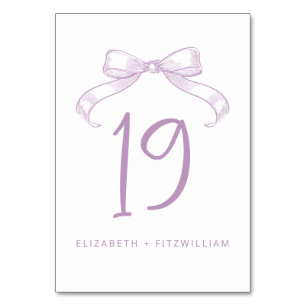 Romantic Sketched Bow Lilac Table Number Card