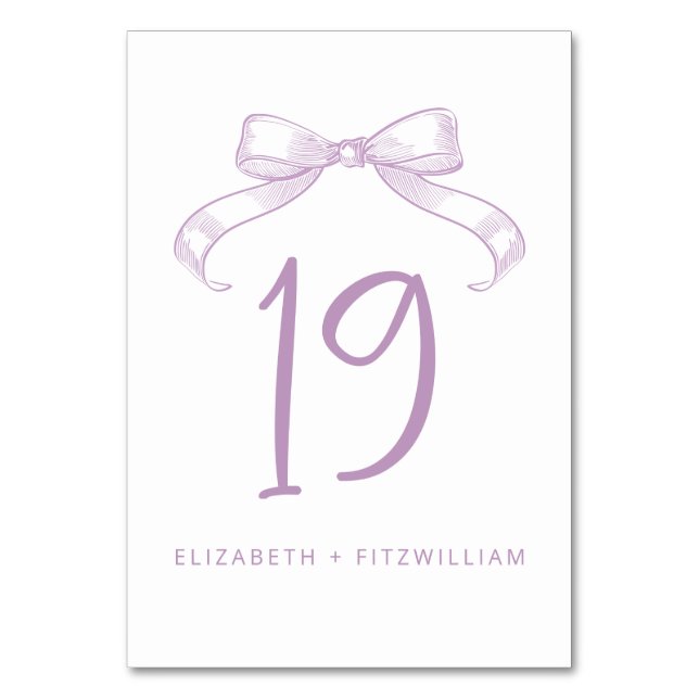 Romantic Sketched Bow | Lilac Table Number Card (Back)