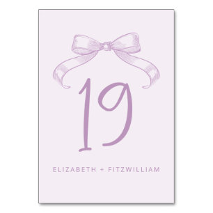Romantic Sketched Bow   Lilac Table Number Card