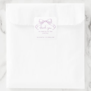 Romantic Sketched Bow   Lilac Thank You Favours  Square Sticker