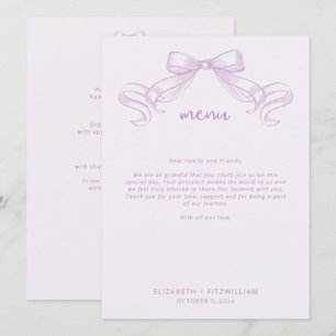 Romantic Sketched Bow Lilac Thank You Note Menu