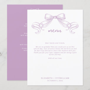 Romantic Sketched Bow Lilac Thank You Note Menu