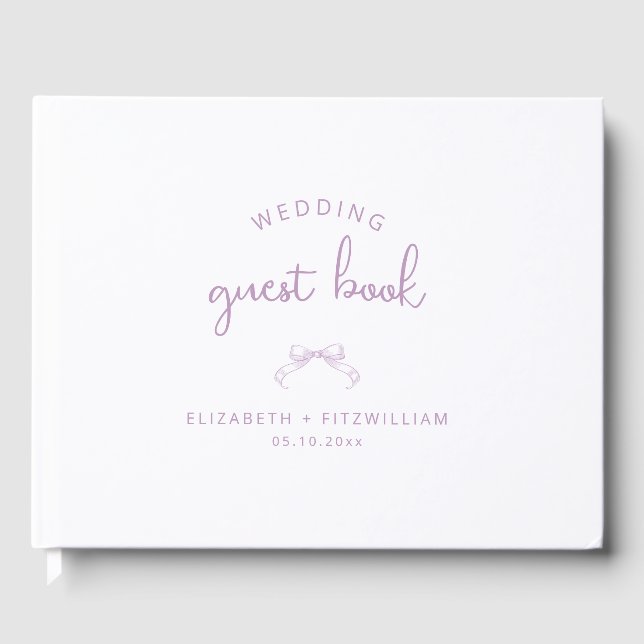 Romantic Sketched Bow | Lilac Wedding  Guest Book (Front)
