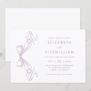 Romantic Sketched Bow Lilac Wedding Invitation