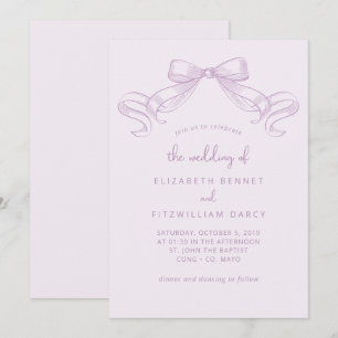 Romantic Sketched Bow   Lilac Wedding Of Invitation