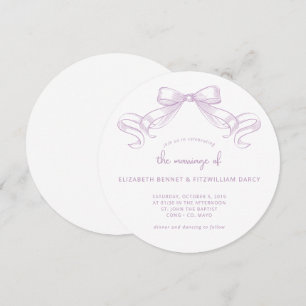 Romantic Sketched Bow   Lilac Wedding Of Round  Invitation