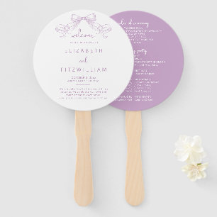 Romantic Sketched Bow Lilac Wedding Program Hand Fan