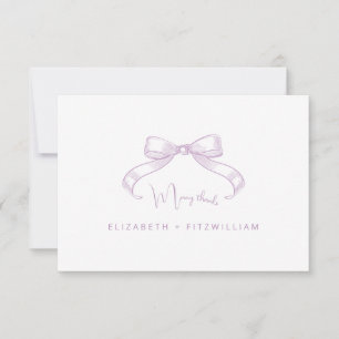 Romantic Sketched Bow Lilac Wedding Thank You Card