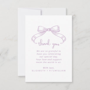 Romantic Sketched Bow Lilac Wedding Thank You Card
