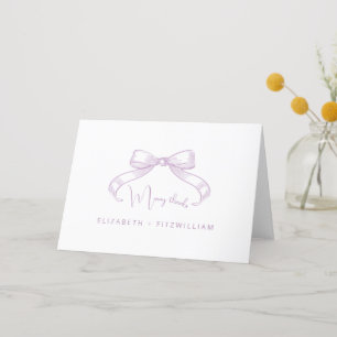 Romantic Sketched Bow Lilac Wedding Thank You Card