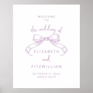Romantic Sketched Bow Lilac Wedding Welcome Poster