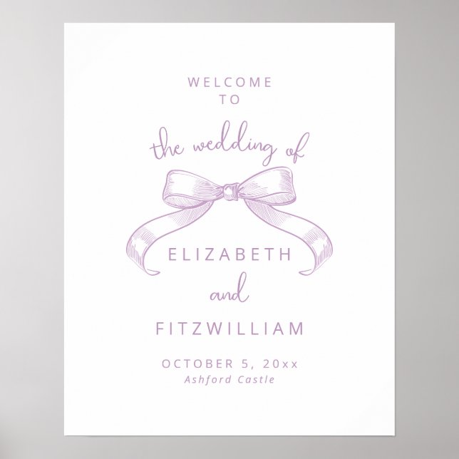 Romantic Sketched Bow | Lilac Wedding Welcome  Poster (Front)