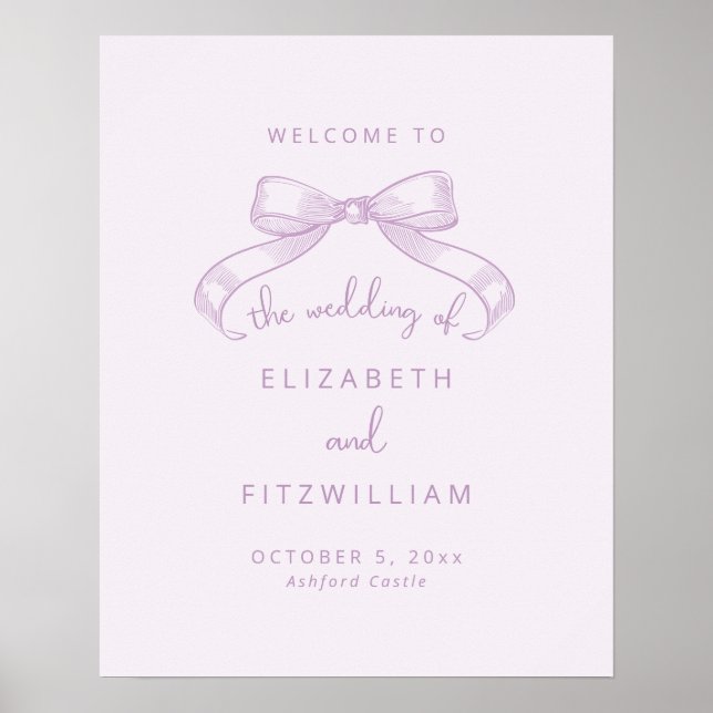 Romantic Sketched Bow | Lilac Wedding Welcome  Poster (Front)