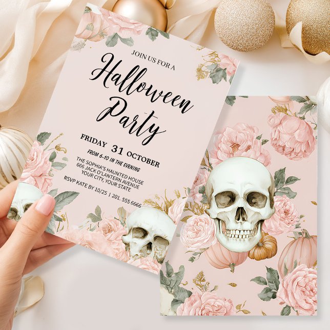 Romantic Skull Floral Halloween Party Invitation (Creator Uploaded)