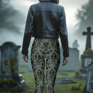 Romantic Skull & Rose Damask Leggings